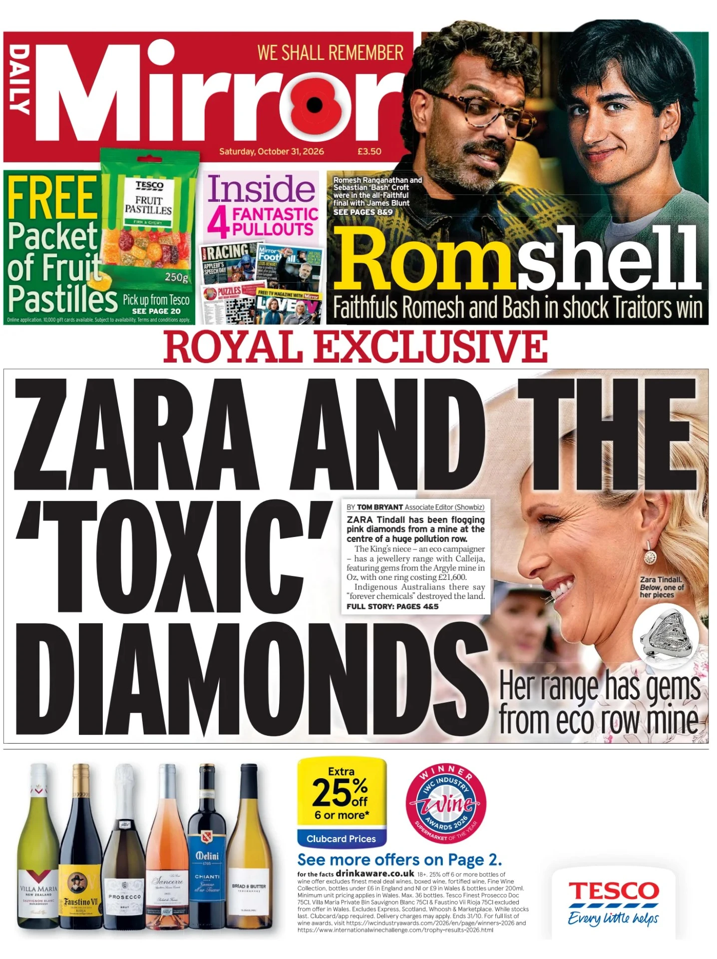 Prima-pagina-Daily Mirror-edizione-di-oggi-31-10-2026